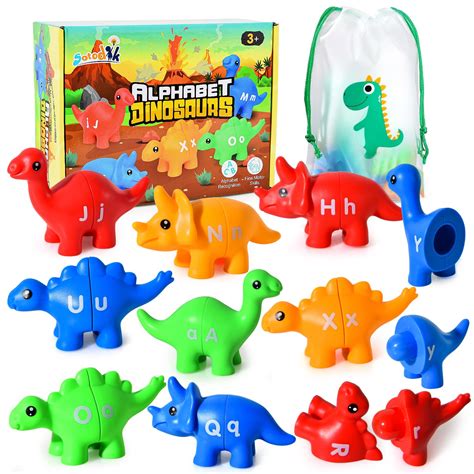 Buy Sotodik 26PCS Dinosaur Matching Letters Toys Double Side ABC ...