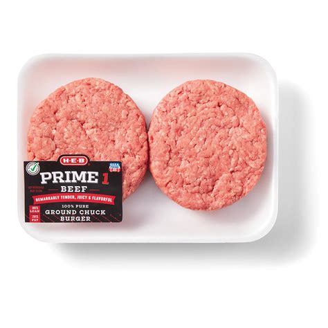 H-E-B Prime 1 Beef Ground Chuck Burger Patties, 80% Lean - Shop Beef at ...
