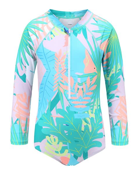 Snapklik.com : Girls Long Sleeve Rash Guard One Piece Swimsuits Kids ...