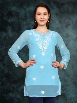 Buy ADA Hand Embroidered Floral Lucknowi Chikankari White Georgette ...