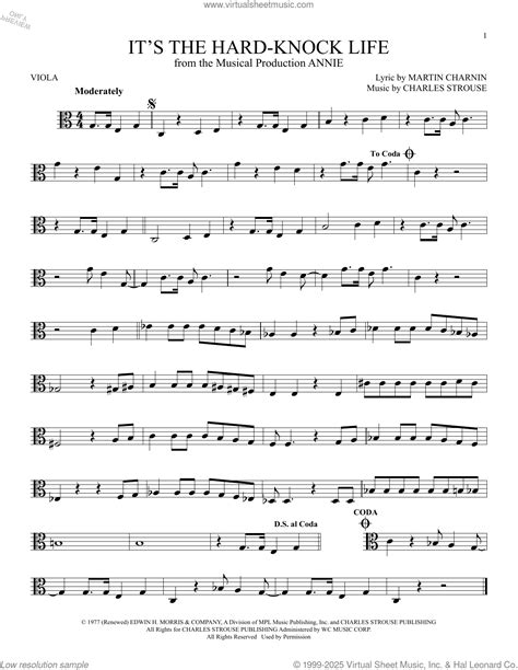 It's The Hard-Knock Life (from Annie) sheet music for viola solo
