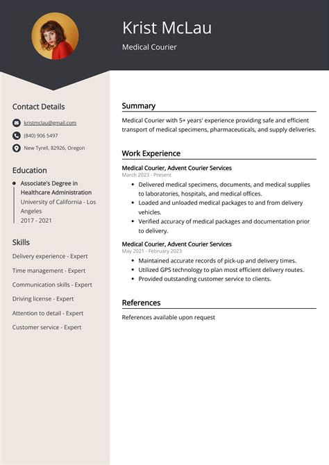 Medical Courier CV: Job Description, Sample & Guide
