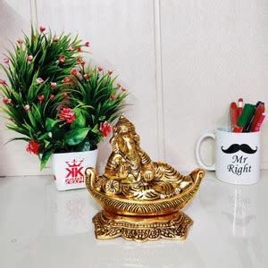 KridayKraft Handicraft Gold Plated Antiques Finish Nav Ganesha ji for ...