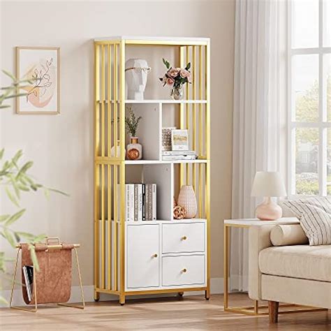 Amyove Gold Bookshelf with Drawers Modern Bookcase India | Ubuy