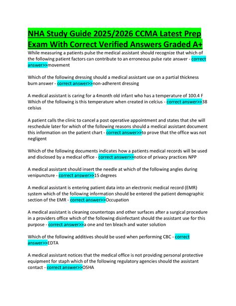 NHA Study Guide 2025/2026 CCMA Latest Prep Exam With Correct Verified ...