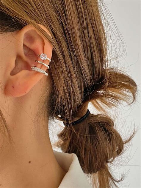 1pc Fashionable & Simple Three Layers Cubic Zirconia Non-Piercing Ear ...
