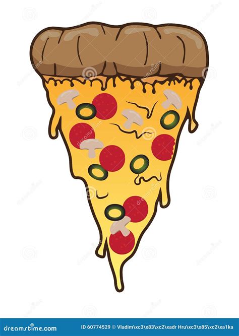 Slice of Pizza with Salami Olive and Meadow . Vector Clip Art Fast Food ...