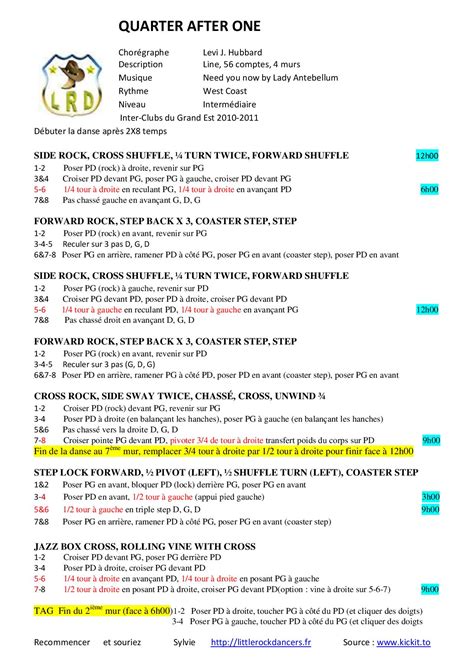 Quarter after one | Fiche de danse country - Cervelle De Country