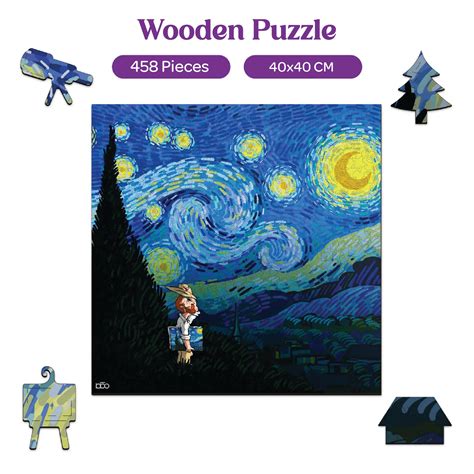 Starry Night Van Gogh Wooden Puzzle 458 Pieces | Mini Leaves Toys