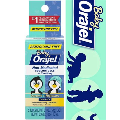 Orajel Non-Med Baby Teething Day & Night Cooling Gels Twin Pack ...