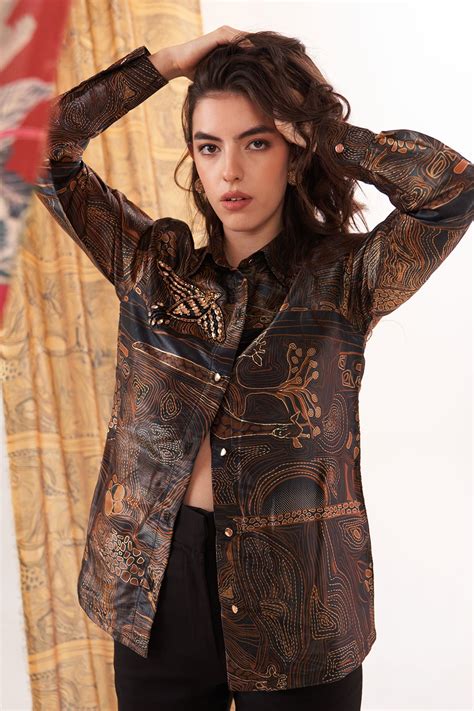 zebra -brown printed bird applique shirt – Puneetkapoorlabel