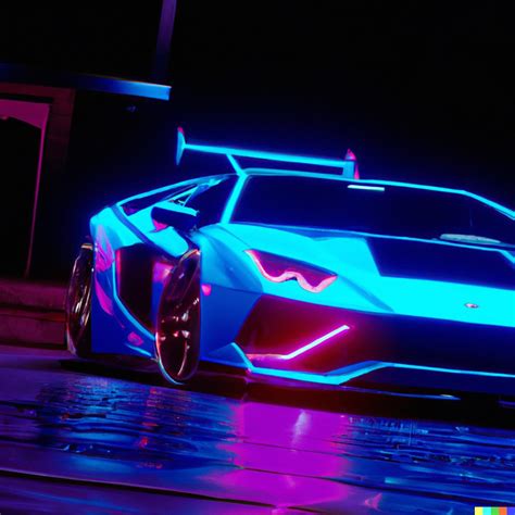 “A Lamborghini model from the future, neon lights, realistic, rtx style, 4k, night time” : r/dalle2