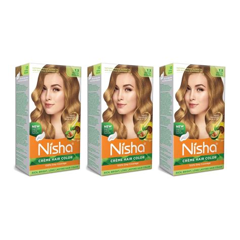Nisha Crème Blonde Hair Color, 7.3 Honey Blonde, 90ml + 60gm, (Pack of ...