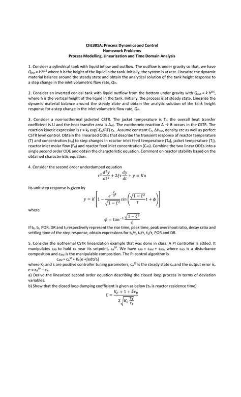 Problems Set 1 - Warning: TT: undefined function: 32 ChE381A: Process ...