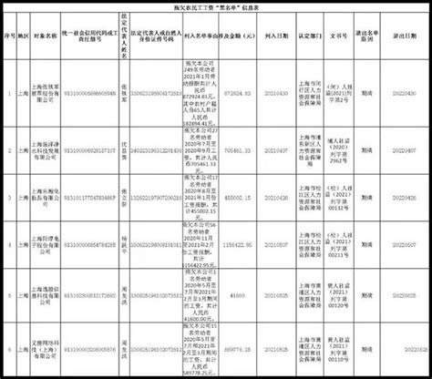 今年二季度本市拖欠农民工工资“黑名单”公布 “上海张铁军翡翠股份有限公司”等6家公司上榜