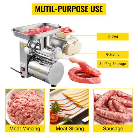VEVOR Electric Meat Grinder, 160 kg/h Commercial Meat Slicer, Stainless ...