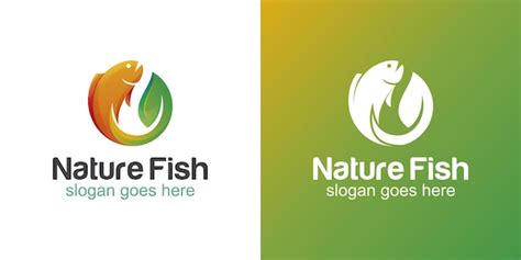 Nature leaf fish gradient and flat logos for fishing, fisherman ...