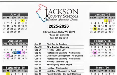 25-26 Jackson Co School Calendar | Ravenswood Middle School