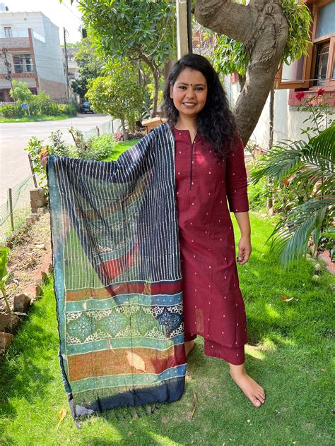 Maroon Buti South Cotton Full Suit Set - Festive Wear Kurti – MYSANSKRITAM