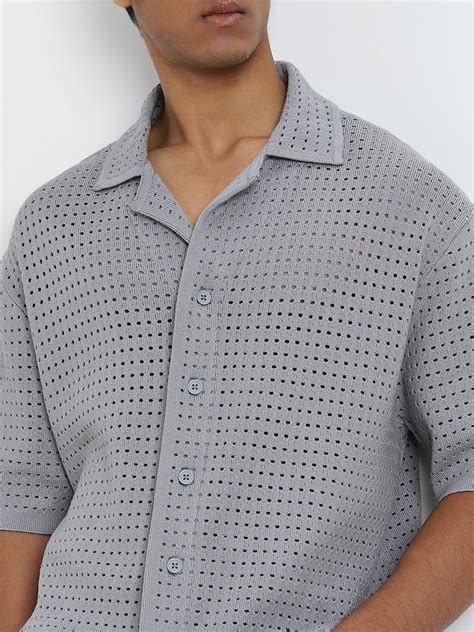 Buy Nuon Grey Knit-Textured Relaxed-Fit Shirt from Westside