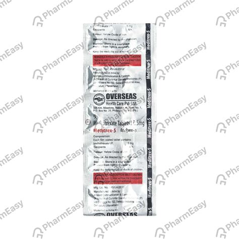 Meditrex 5 MG Tablet (10): Uses, Side Effects, Price & Dosage | PharmEasy