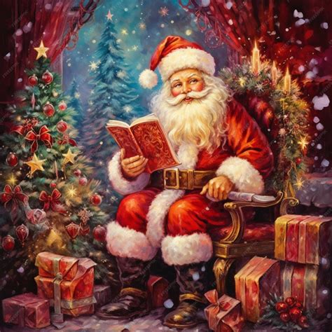 Premium AI Image | Santa claus reading a book in front of a christmas ...