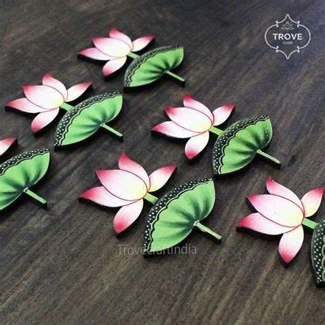 Set of 6 lotus MDF cutouts in pink – Trove Craft India