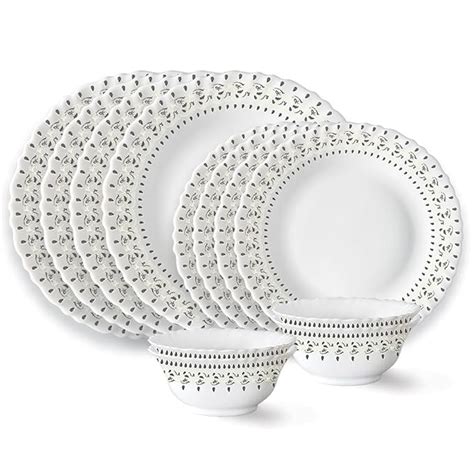 Larah by Borosil Ora Gold Fluted Series Opalware Dinner Set | 12 Pieces ...