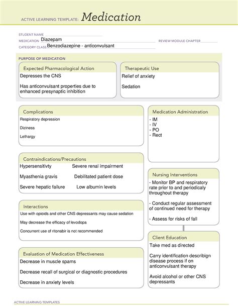Diazepam Ati Medication Template