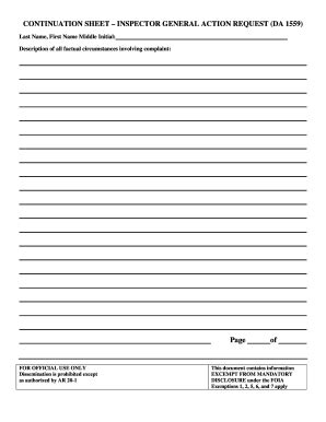 Continuation Sheet DA 1559 - Fill and Sign Printable Template Online
