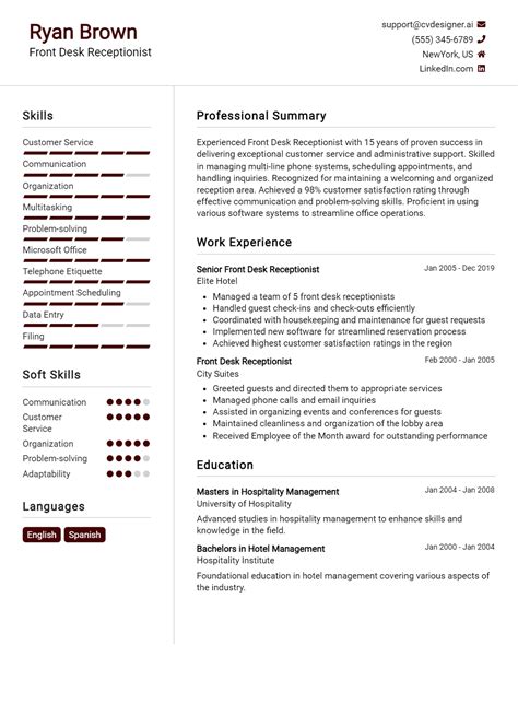 Image result for Resume Examples Receptionist Customer Service Example