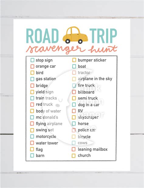 Road Trip Scavenger Hunt Printable - udlvirtual.esad.edu.br