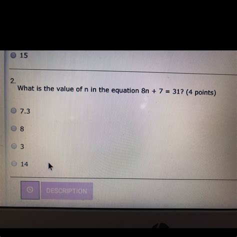 What is the value of n in the equation 8n + 7 =31 - brainly.com