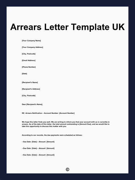 Arrears Letter Template UK