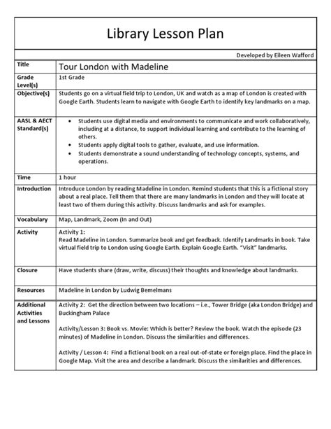 Image result for Library Lesson Plan Examples