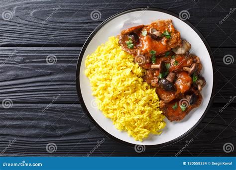 Spanish Slow Stewed Beef Fricando with Gravy and Mushrooms Serve Stock ...