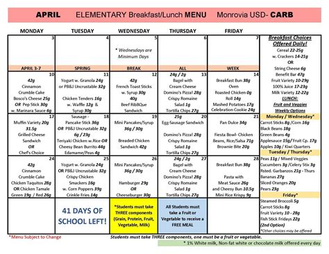 School Menus – Food Services – Monrovia Unified School District