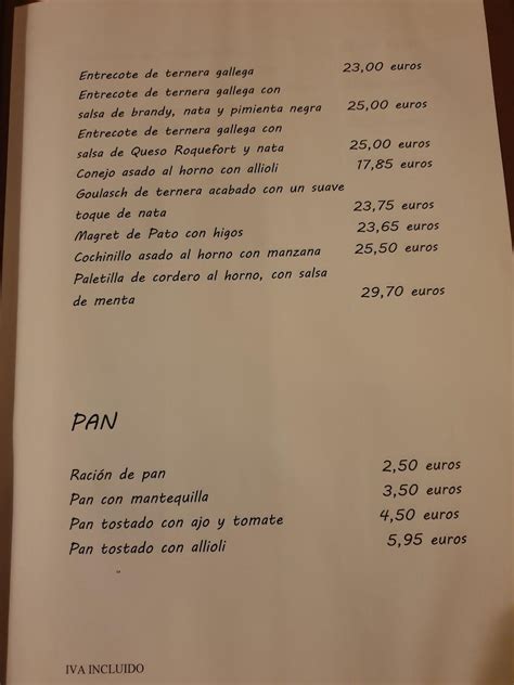 Menu at Puig Sa Roca restaurant, Sa Roca