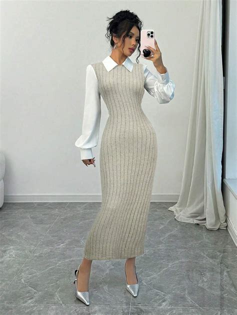 Chiquease Fashionable Elegant Long Sleeve Ribbed Velvet Color Block ...