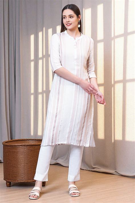 Buy Beige Striped Rayon Flax Straight Kurta Online for Woman | Shop for ...