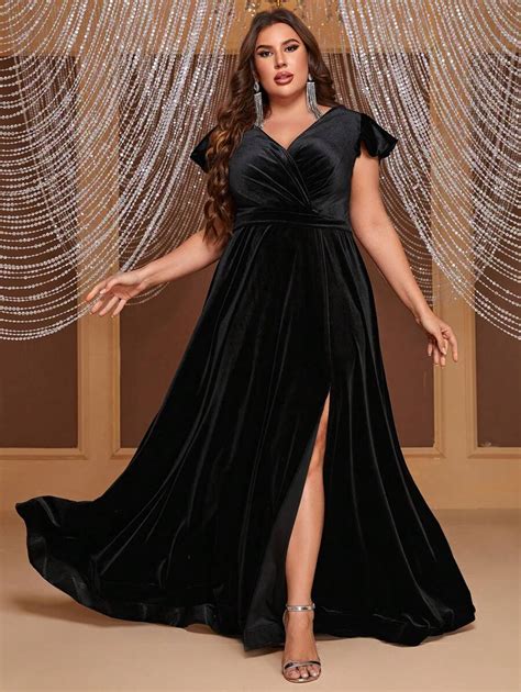 YISIKADO Plus Surplice Neck Split Thigh Dress | SHEIN USA