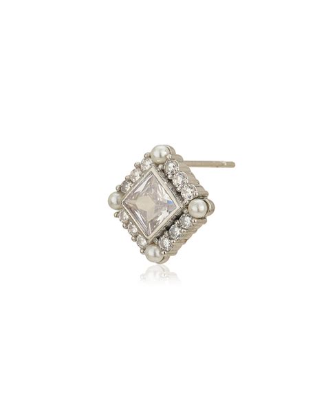 Silver Plated CZ & Pearl Square Stud Earring for women – Carlton London ...