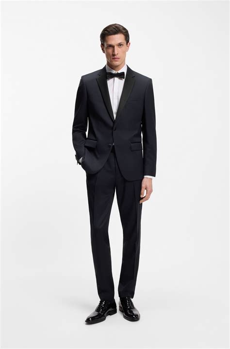 BOSS - Slim-fit tuxedo jacket in virgin-wool serge - Dark Blue