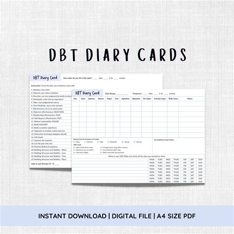 DBT Diary Cards Diary Card Worksheet DBT Skills Tracker Printable ...