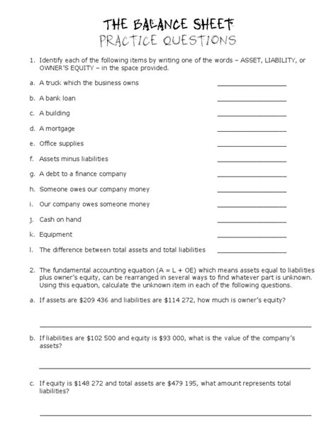 Image result for Balance Sheet Practice Problems