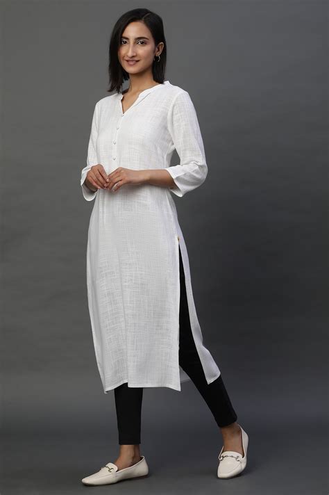 Buy White Mandarin Collar Casual Kurta Online for Woman | Shop for Aurelia