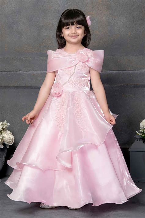 Designer Pink Satin Sequin And Floral Embellished Gown For Girls ...