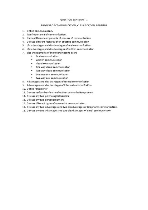Question BANK: Communication Skills - Unit 1 Overview and Insights ...