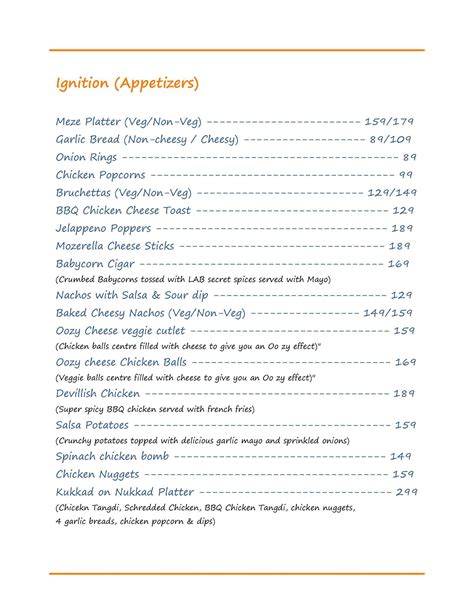 Menu at The LAB Cafe, Delhi