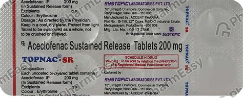 Topnac Sr 200 MG Tablet (10): Uses, Side Effects, Price & Dosage ...